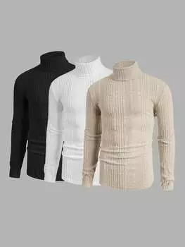 Водолазка мужская трикотажная Manfinity Homme с длинным рукавом, бежевый / белый / черный