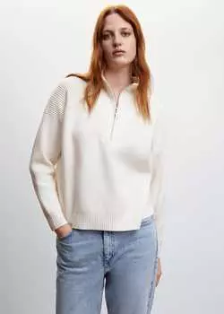 Водолазка на молнии MANGO, кремовый/экрю