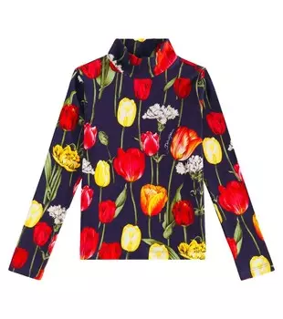 Водолазка с цветочным принтом из хлопковой смеси Dolce&Gabbana Kids, цвет tulipani fdo.blu scu