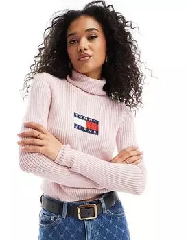 Водолазка с длинными рукавами трикотажный топ розового цвета Tommy Jeans
