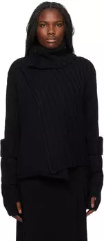 Водолазка с ребристым вырезом и дырками для пальцев Y's, черный