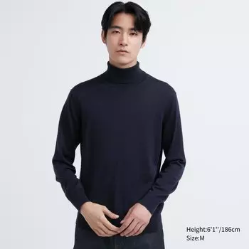 Водолазка Uniqlo мужская из шерсти мериноса мягкая, темно-синий