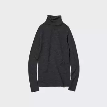 Водолазка Uniqlo женская из шерсти мериноса, темно-серый