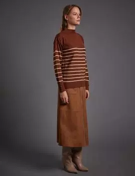 Водолазка В полоску Трикотажная Блузка Красный Коричневый Камень Kayra