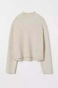 Водолазка в рубчик H&M, светло-бежевый меланж