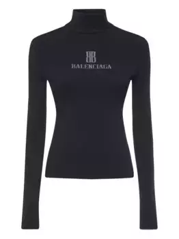Водолазка в рубчик с логотипом BALENCIAGA, черный