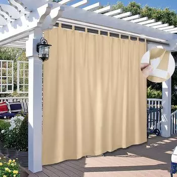 Водонепроницаемая непрозрачная штора с защитой от солнца, плотные шторы для улицы с петлями для патио, балкона, сада, двора, 254x213 см, серый BTTO, бежевый