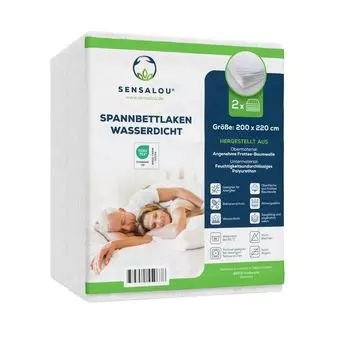 Водонепроницаемая простыня Sensalou при недержании, белая - 200x220 см - 2 комплекта