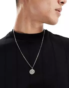 Водонепроницаемое колье из нержавеющей стали ASOS DESIGN с круглой подвеской в виде ацтекского компаса полированного серебра