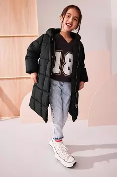 Водонепроницаемое квадратное стеганое пальто с капюшоном (3 16 лет) Next, черный