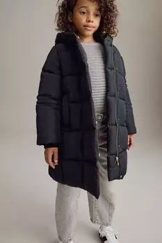 Водонепроницаемое квадратное стеганое пальто с капюшоном (3 16 лет) Next, черный