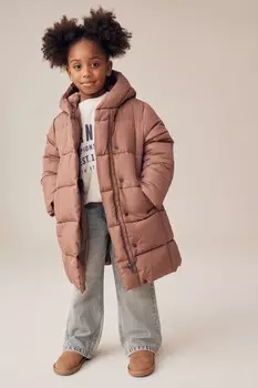Водонепроницаемое квадратное стеганое пальто с капюшоном (3 16 лет) Next, розовый