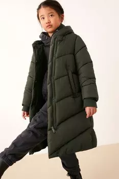Водонепроницаемое пуховое пальто с капюшоном и узором «шеврон» (3–16 лет) Next, зеленый