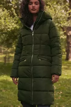 Водонепроницаемое стеганое пальто средней длины с капюшоном Next, зеленый