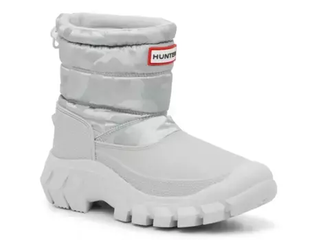 Водонепроницаемые короткие зимние ботинки HUNTER Camo - женские, открытые, серые, с камуфляжным принтом