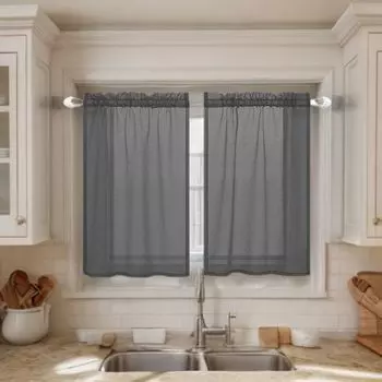 Водонепроницаемые панельные шторы, комплект из 2 шт., шторы-бистро, прозрачные кухонные шторы, карнизные шторы, современные кухонные шторы (темно-серые 85 х 76 см) Qelus, темно-серый