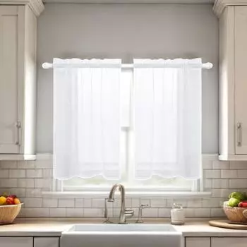 Водонепроницаемые панельные шторы, комплект из 2 шт., шторы-бистро, прозрачные кухонные шторы, карнизные шторы, современные кухонные шторы (белые, 85 х 61 см) Qelus, белый