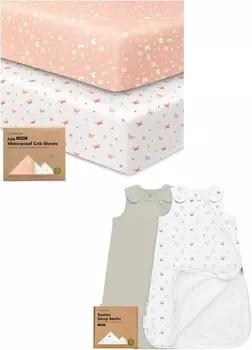 Водонепроницаемые простыни для кроватки Keababies для мальчиков, девочек и спальные мешки из 2 штук, 100% хлопок — простыня для кроватки из 2 штук, водонепроницаемая защита для матраса для кроватки — носимое одеяло, детский спальный мешок