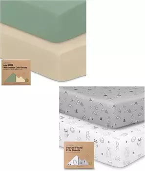Водонепроницаемые простыни для кроватки Keababies для мальчиков и девочек и 2 упаковки простыней для кроватки — 2 упаковки простыней для кроватки