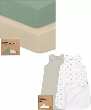 Водонепроницаемые простыни для кроватки Keababies для мальчиков, девочек и спальные мешки из 2 штук, 100% хлопок — простыня для кроватки из 2 штук, водонепроницаемая защита для матраса для кроватки — носимое одеяло, детский спальный мешок