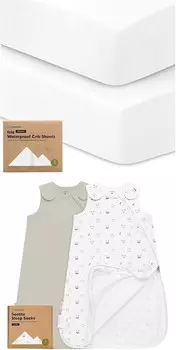 Водонепроницаемые простыни для кроватки Keababies для мальчиков, девочек и спальные мешки из 2 штук, 100% хлопок — простыня для кроватки из 2 штук, водонепроницаемая защита для матраса для кроватки — носимое одеяло, детский спальный мешок