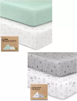 Водонепроницаемые простыни для кроватки Keababies для мальчиков и девочек и 2 упаковки простыней для кроватки — 2 упаковки простыней для кроватки