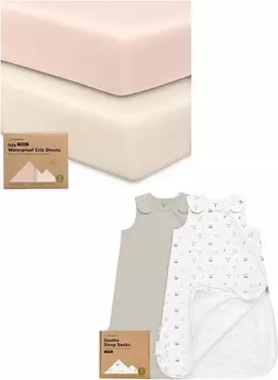 Водонепроницаемые простыни для кроватки Keababies для мальчиков, девочек и спальные мешки из 2 штук, 100% хлопок — простыня для кроватки из 2 штук, водонепроницаемая защита для матраса для кроватки — носимое одеяло, детский спальный мешок