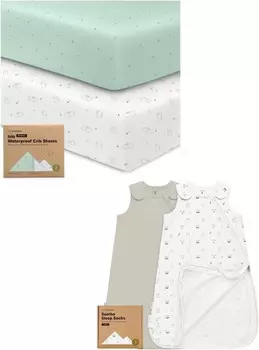 Водонепроницаемые простыни для кроватки Keababies для мальчиков, девочек и спальные мешки из 2 штук, 100% хлопок — простыня для кроватки из 2 штук, водонепроницаемая защита для матраса для кроватки — носимое одеяло, детский спальный мешок