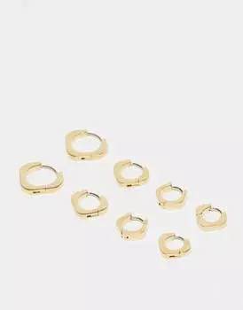 Водонепроницаемые серьги-кольца Topshop Pedro из нержавеющей стали, состоящие из 4 золотистых шестиугольных серег