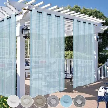 Водонепроницаемые уличные шторы, защита от солнца, садовые шторы, петлевые шторы, непрозрачные шторы с застежкой-липучкой, уличные шторы, беседка, 1 шт. в упаковке, 254 x 213 см Qelus, синий