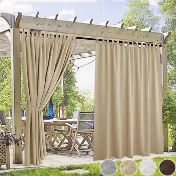 Водонепроницаемые уличные шторы, защита от солнца, садовые шторы, петлевые шторы, непрозрачные шторы с застежкой-липучкой, уличные шторы, беседка, 1 шт. в упаковке, 254 x 213 см Koheim, бежевый