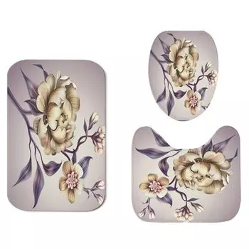 Водонепроницаемый набор для ванной комнаты, занавеска для душа, крышка унитаза, коврик для ванной-3 шт./компл Stuttg, мультиколор