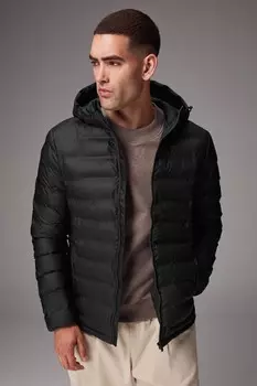 Водонепроницаемый прорезиненный пуховик с капюшоном Next, черный