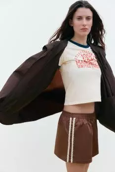 Водоотталкивающая длинная куртка-парашют ZARA, цвет chocolate