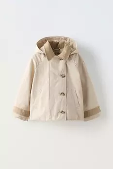 Водоотталкивающая короткая парка с капюшоном ZARA, экрю