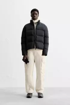 Водоотталкивающая куртка из 100% перьевого пуха ZARA, темно-синий