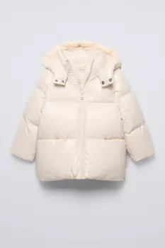 Водоотталкивающая куртка из перьевого пуха ZARA, экрю