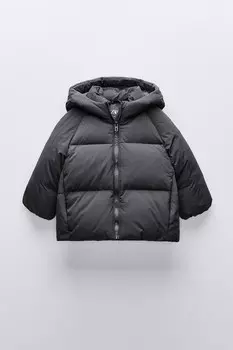 Водоотталкивающая куртка из пуха и перья ZARA, антрацитово-серый