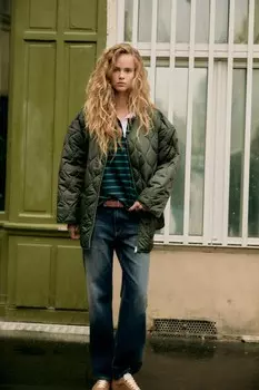 Водоотталкивающая куртка-пуховик oversize ZARA, темно-оливковый