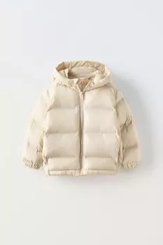 Водоотталкивающая куртка с капюшоном ZARA, экрю