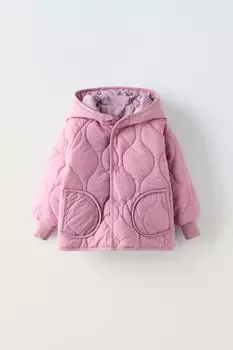 Водоотталкивающая куртка с капюшоном ZARA, розовый/лиловый