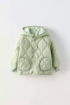 Водоотталкивающая куртка с капюшоном ZARA, светло-мятный зеленый