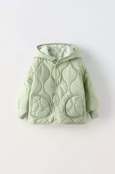 Водоотталкивающая куртка с капюшоном ZARA, светло-мятный зеленый