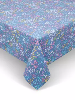 Водоотталкивающая скатерть из чистого хлопка с цветочным принтом. Coincasa, синий