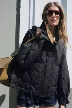 Водоотталкивающая стеганая куртка коллекция zw ZARA, черный