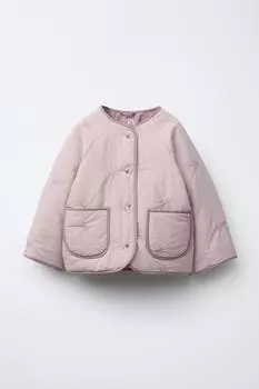Водоотталкивающая стеганая куртка с вышитыми бантиками ZARA, розовый
