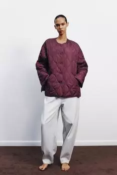 Водоотталкивающая стеганая куртка ZARA, бордовый