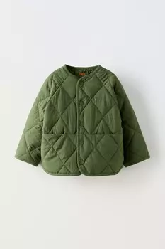 Водоотталкивающая стеганая куртка ZARA, зеленый