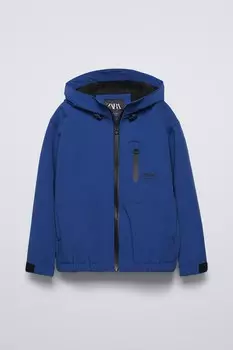 Водоотталкивающая техническая куртка с капюшоном ZARA, голубоватый