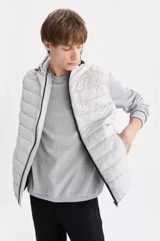 Водоотталкивающий легкий надувной жилет Slim Fit с воротником-стойкой и капюшоном DeFacto, серый